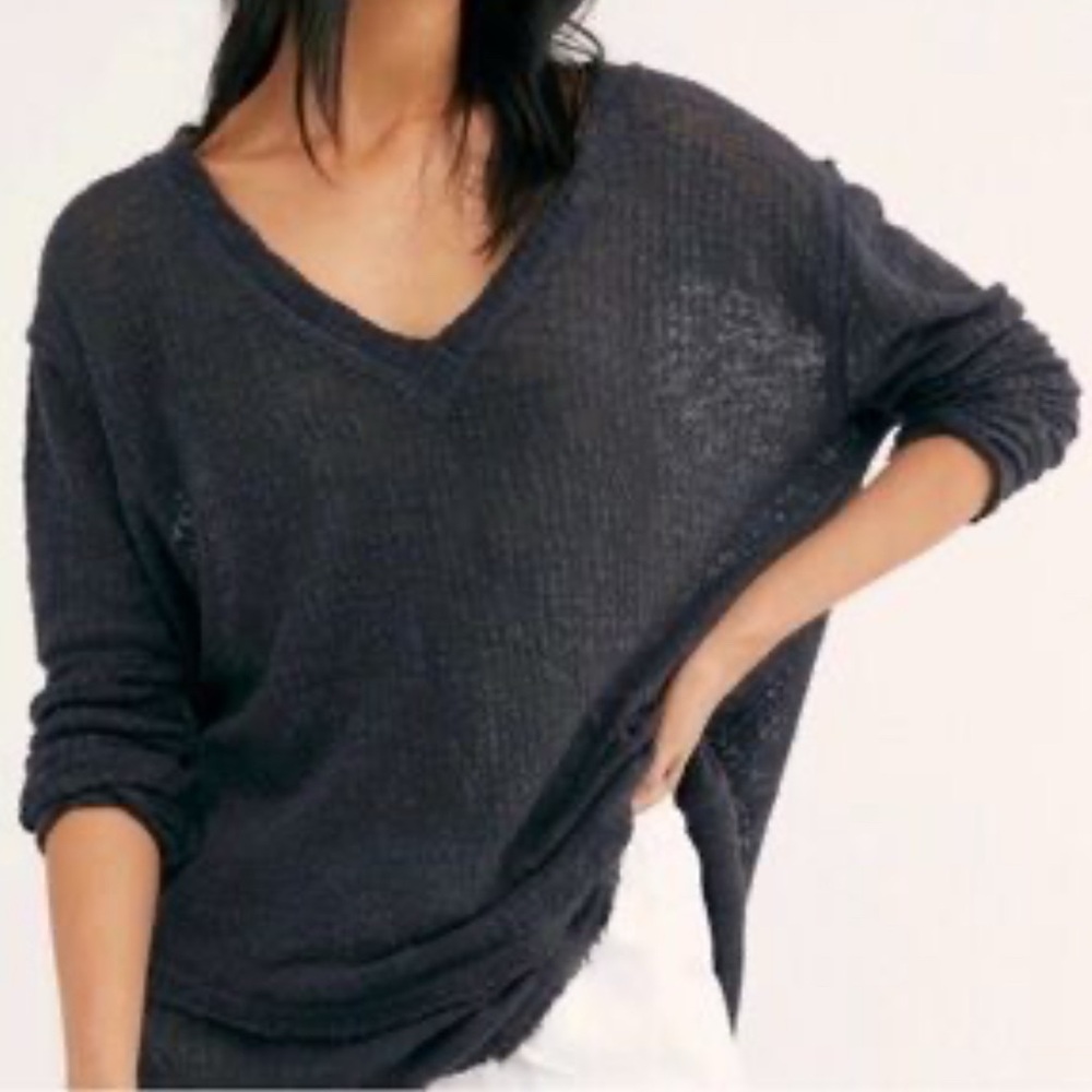 We The Free Dark Gray V-Neck Sweater